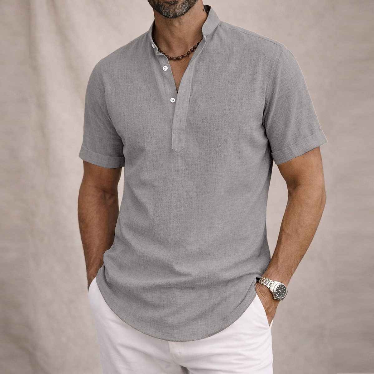 Per uomo Camicia Camicia di lino Camicia popover Camicia Estiva Abbigliamento da spiaggia Camicia con colletto alla coreana Semplice Casuale Quotidiano Blu Nero Bianco Giallo Manica Corta Collo alla del 2026 a $22.99 –P14