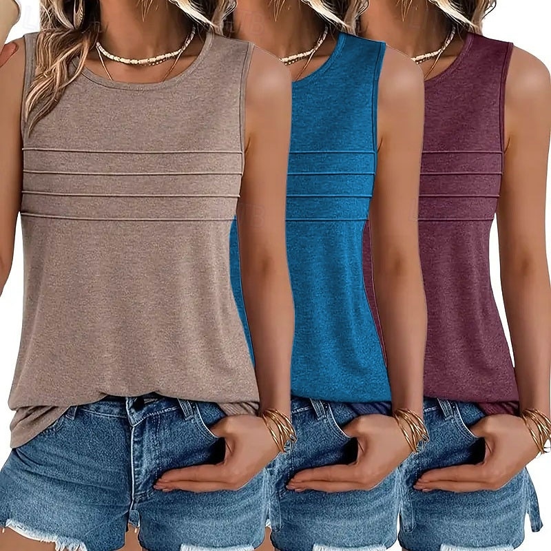 Mehrfachpackungen 3er-Pack Weiblich Rundhals Ärmellos schwarz+weiß+grün Tanktop Weste Ärmelloses Shirt Einfarbig Lässig Täglich Polyester Sommer 2026 - $38.99 –P2