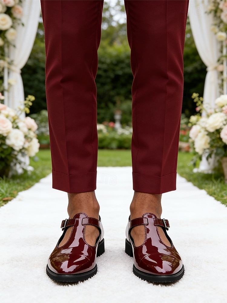 ανδρικά μπορντό λουστρίνι λουστρίνι μοναχικά παπούτσια φορέματα γυαλιστερά επίσημα γαμήλια μοκασίνια για γαμπρό, καλεσμένο γάμου, δεξίωση, συμπόσιο, τελετή, κομψή βραδινή ένδυση 2026 - $46.99 –P1