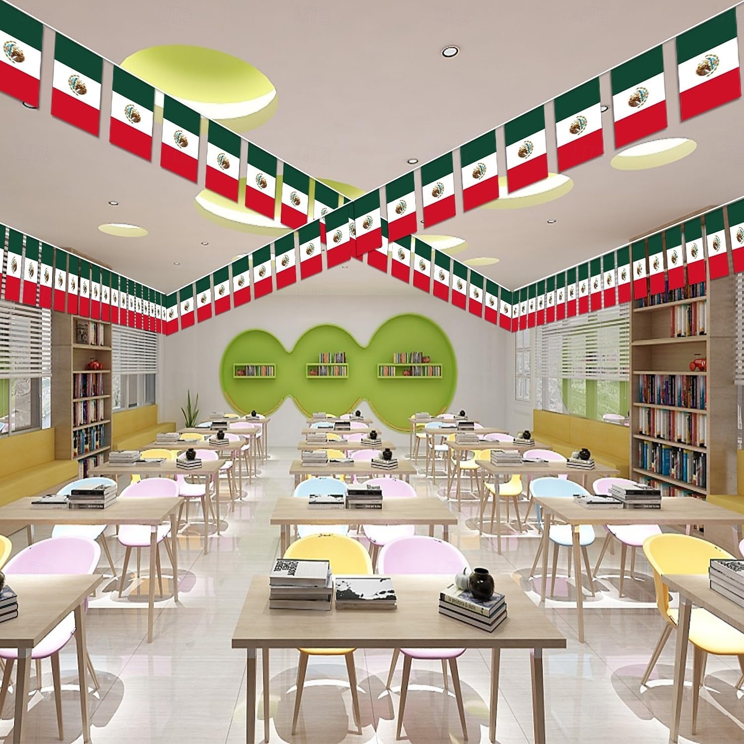 Banderín de bandera mexicana para el Mundial de Fútbol de Verano (50 banderas, 14 metros) para decoración de país, escuela, fiesta y eventos deportivos. 2026 - $16.99 –P6