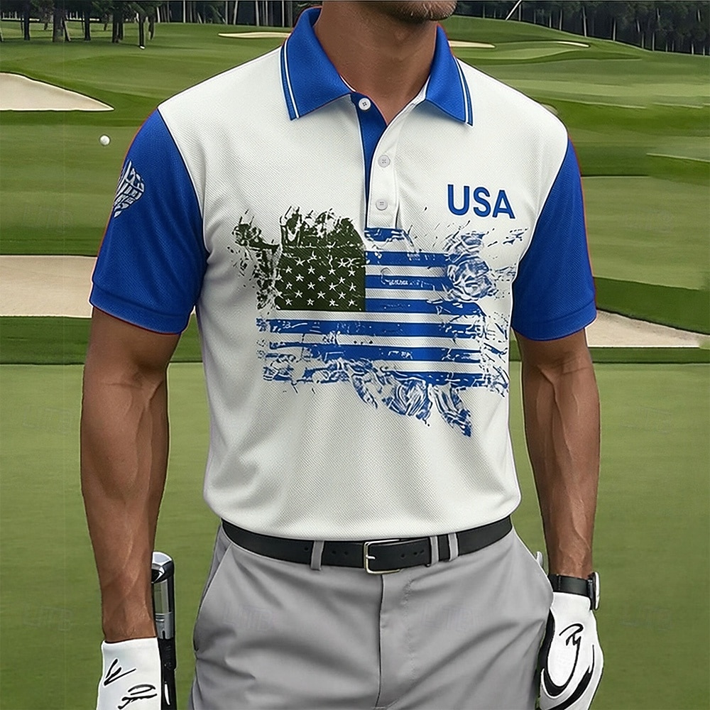 Amerikansk uavhengighetsdag Herre Amerikansk amerikansk flagg Golf Sports poloskjorter Kortermet Poloskjorter Skjorter med krage Fritid treningsklær Knapper Vår sommer Blå Rød Lilla 2026 - $22.99 –P3