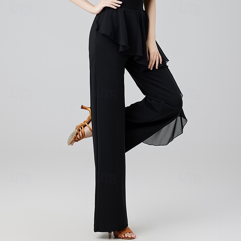 Damskie spodnie do tańca latynoskiego z szerokimi nogawkami i wierzchnią warstwą z szyfonu 2026 - $63.99 –P4