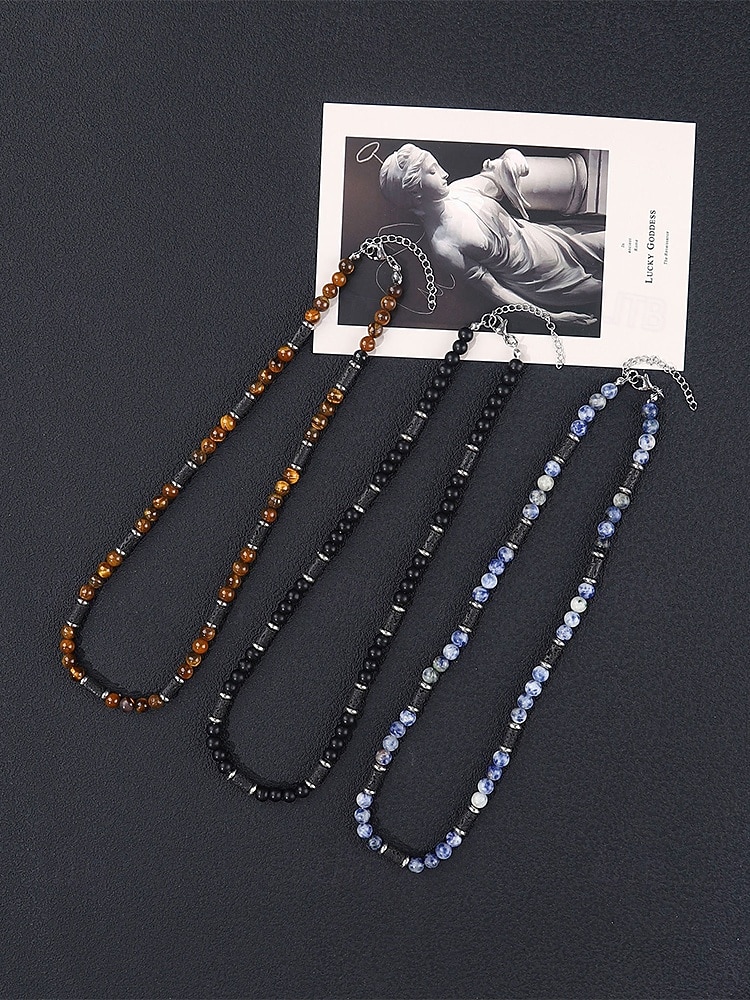 Pánský náhrdelník s přírodními kameny v bohémském stylu, vícebarevný, ideální pro každodenní nošení i dovolenou u moře 2026 - $11.99 –P5