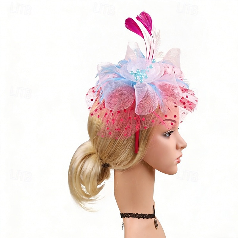 fascinators Tule Veren Bruiloft Verjaardag Elegant Vintage leuke Style Met Veer Tule Helm Hoofddeksels 2026 - $11.49 –P7