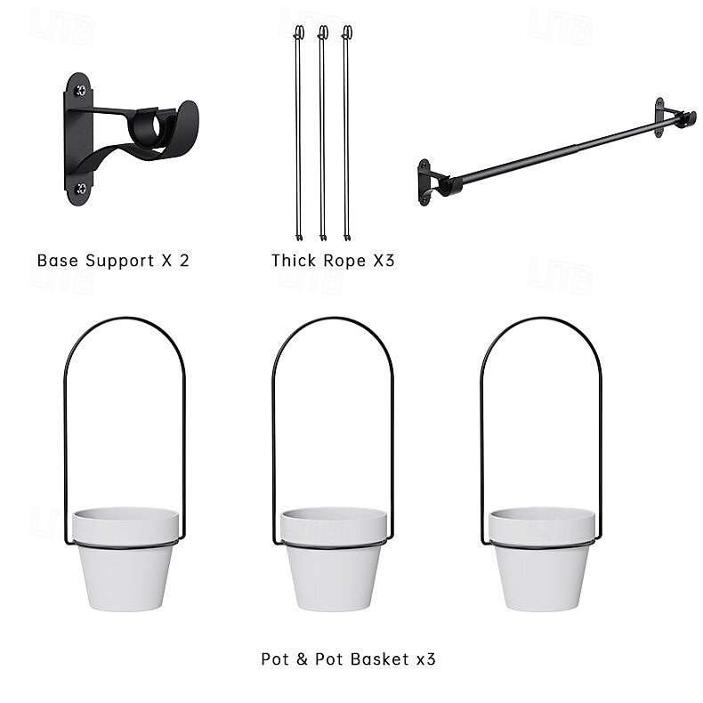 Ensemble de jardinières suspendues réglables pour fenêtre – support pour plantes en tige métallique avec 3 pots pour l'intérieur &Support mural extensible pour plantes d'extérieur, jardinière de 2026 ? $38.99 –P5