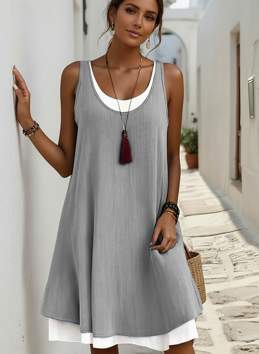 Femmes Mini Robe Robe de patinage Robe d'été Basique Occasionnel Quotidien Fête Mince Uni Sans manches Col ras du cou Bleu Noir Vert Claire Gris Claire Été Printemps de 2026 ? $19.49 –P3