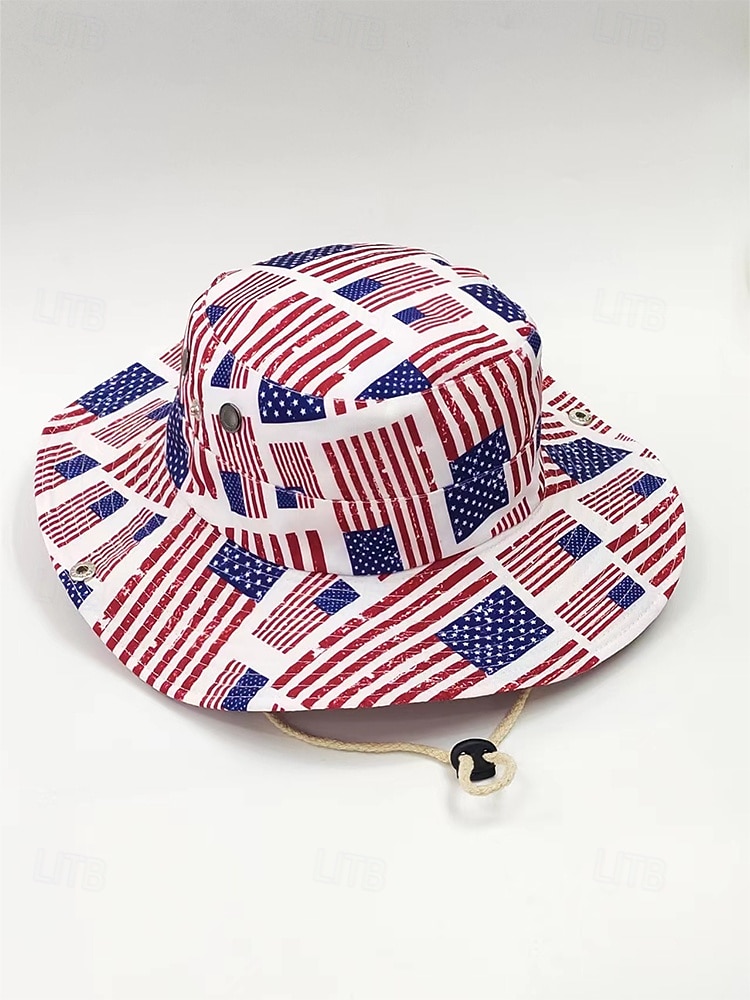 Женская ковбойская шляпа-панама из полиэстера с принтом, 2 в 1, многофункциональная, с патриотическим дизайном в виде флага США, идеально подходит для празднования 250-летия США, Дня независимости и повседневной носки. 2026 - $14.99 –P5