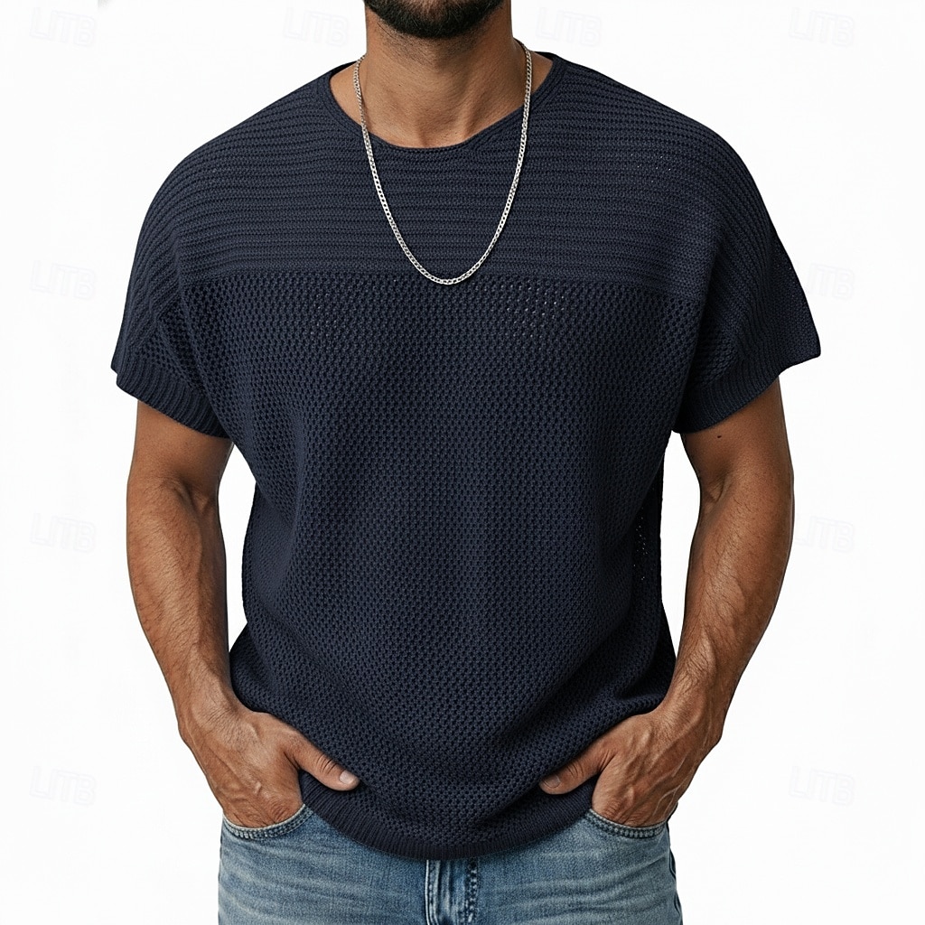 Herren Strick-T-Shirt T-Shirt Kurzarm Kurze Ärmel Rundhalsausschnitt Sommer Einfach Strickware Mode Täglich Ausgehöhlt Lässig Outdoor Streetwear Weiß Top T-Shirt für Herren 2026 - $25.99 –P6