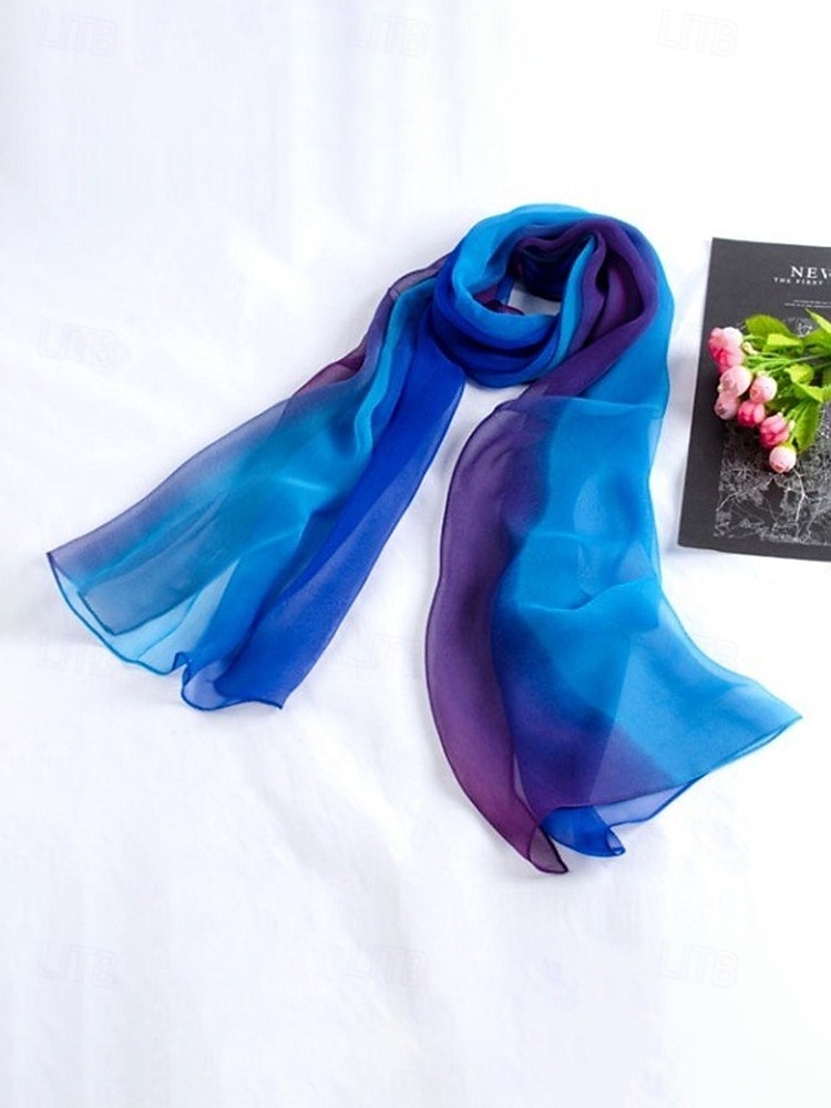 Dameskjerf i bohemsk gradientstil i chiffong, flerfarget, lett polyestersjal for fritidsbruk, reise, ferie, strand og resortstil 2026 - $11.99 –P12