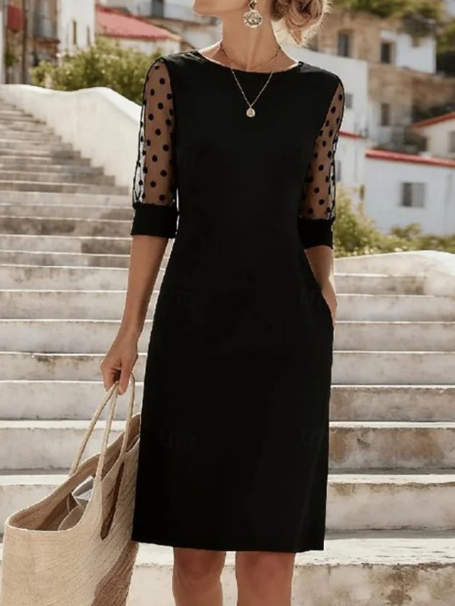 Γυναικεία Μίνι φόρεμα Φόρεμα σε γραμμή Α Φόρεμα Bodycon Καθημερινό Γραφείο Κανονικό Πουά Μισό μανίκι Στρογγυλή Ψηλή Λαιμόκοψη Μαύρο Καλοκαίρι Άνοιξη Φθινόπωρο 2026 - $28.99 –P2