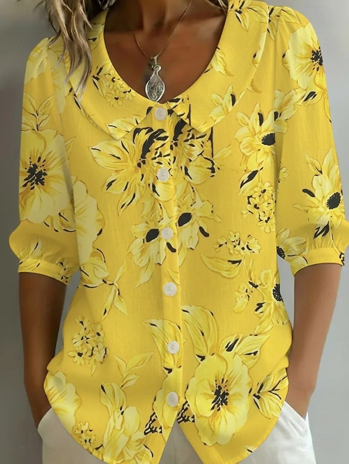 Mujer Camisa camisa boho Floral Elegante Bohemia Vacaciones Diario Festivos Noche Amarillo Verde Claro Rosa Verano Primavera 2026 - $32.99 –P2