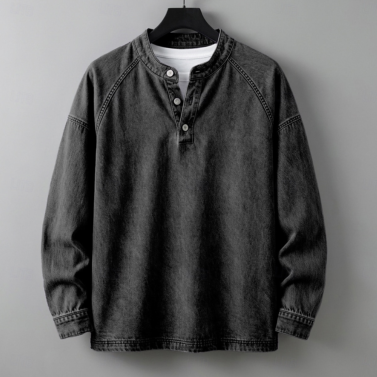 SoftFade™ Pánské tričko Henley košile 100% bavlna acid wash tričko tričko top dlouhý rukáv jednobarevné solid vintage streetwear casual barvené faded washed stojáček Henley casual domů street jaro 2026 - $31.99 –P13