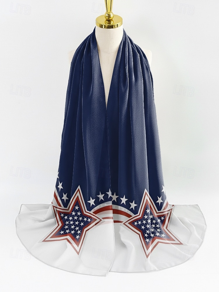 Patriotischer Damenschal aus Polyester-Chiffon, leicht und atmungsaktiv mit Sternenmuster, ideal für die Feierlichkeiten zum 250. Jahrestag der USA, den Unabhängigkeitstag, den Alltag und den Urlaub. 2026 - $19.99 –P3