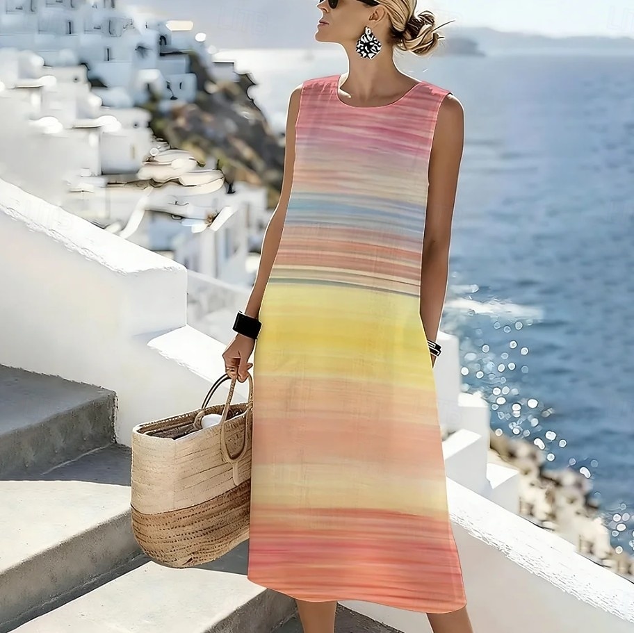 Per donna Abito Midi Abito a Tubino Vestito Estivo Abito a trapezio Vacanza Casual Boho Spiaggia Uscire Vestibilità comoda Grafico Geometrico Senza Maniche Girocollo Nero Rosa Verde Grigio chiaro del 2026 a $39.99 –P7