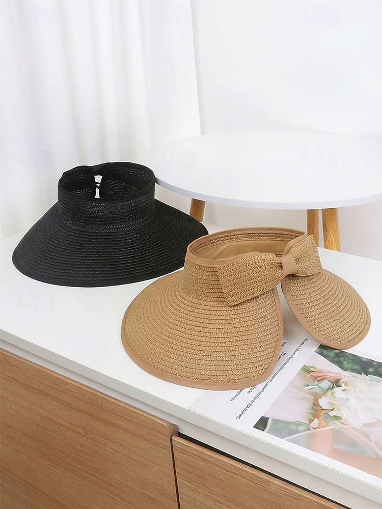 Sombrero de paja con ala ancha para mujer, plegable, abierto en la parte superior, varios colores, ligero, ideal para playa, viajes, uso casual, vacaciones y actividades al aire libre. 2026 - $11.99 –P6