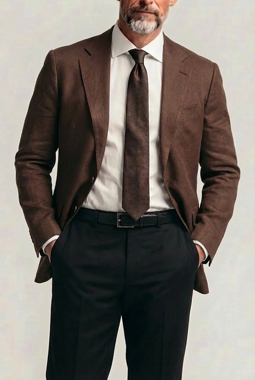 Men Lightweight Jacket Linen Blazer Business Work Formal Lightweight Classic Summer Spring Cotton POLY Solid Color Multiple Pockets Single Breasted Two-button Blazer Navy Blue Dark Green Chocolate 2026 - $68.99 –P4