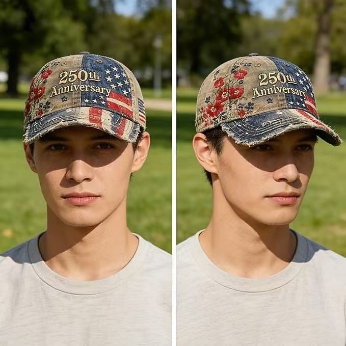 US Vintage 250th Anniversary Hat American Flag Patriotic Baseball Cap Floral Embroidery Distressed Denim Adjustable 4th of July Independence Day Gift for Men Women 2026 - $27.99 –P6