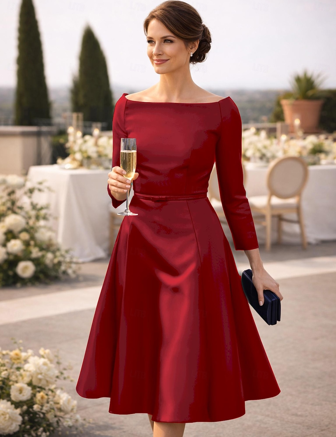 A-Line Tea Length Knee Length Party Dress Cocktail Dress Wedding Guest Dress  Mother of the