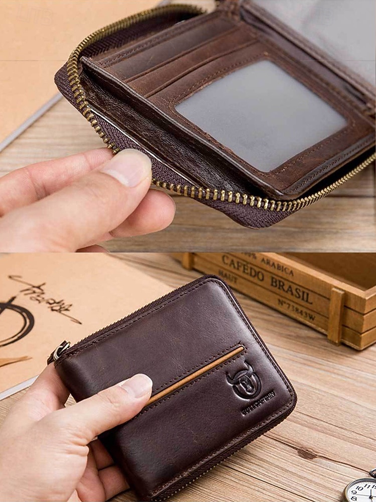 Herre vintage lommebok i ekte skinn i flere farger stor kapasitet flere kort glidelås rundt bifold lommebok for uformell daglig bruk, reiseferie og hverdagsbruk 2026 - $26.99 –P8