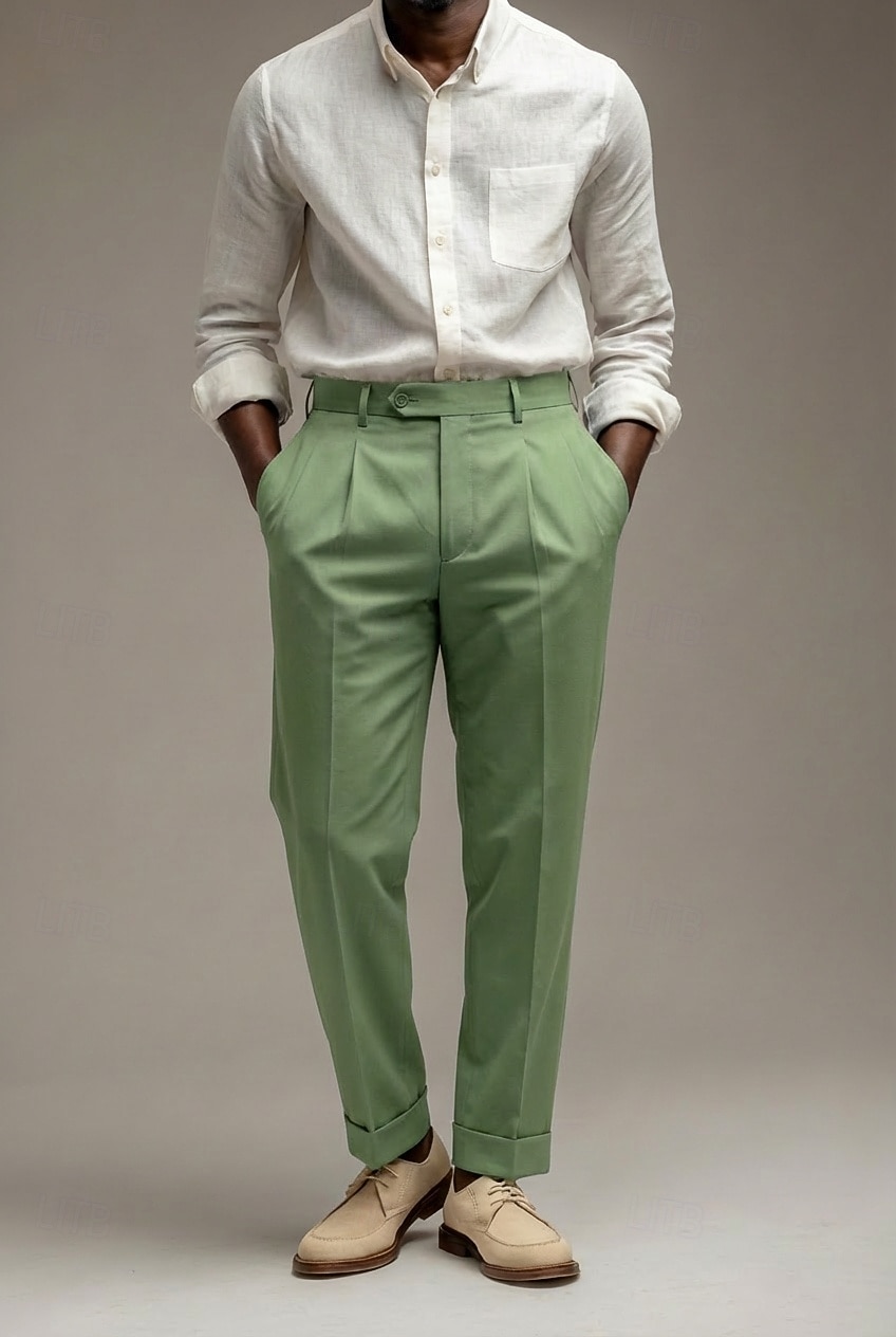 Pour des hommes Coton Lin Dress Pants works Pantalon décontracté Quotidien Affaires Mode Occasionnel Blanche Marine foncé Vert Sauge Couleur Unie Coupe régulière Long Non Elastique de 2026 ? $39.99 –P5