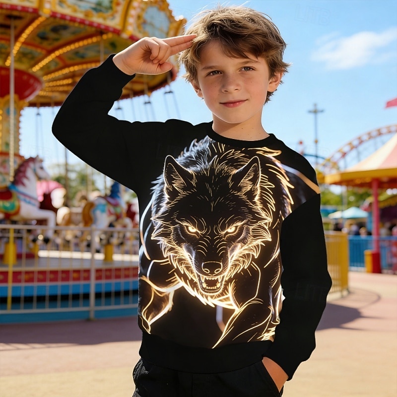 Dla chłopców 3D Graficzny Wilk Bluzy Pullover Długi rękaw Druk 3D Wiosna Jesień Aktywny Moda Moda miejska Dzieci 4-12 lat Półgolf Codzienny Na zewnątrz Regularny 2026 - $22.99 –P3