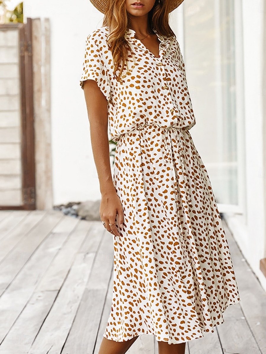 Dame Midikjole Uformell kjole Floral kjole Elegant Mote Moderne utendørs Feriereise Ut på byen Normal Blomstret Kortermet V-hals Blå Hvit Gul Navyblå Sommer Vår 2026 - $28.99 –P6