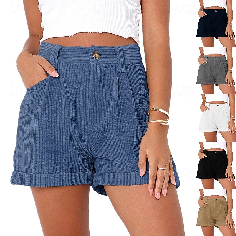 Women's Bermuda shorts Waffle Chinos Shorts Vacation Fashion Streetwear Short High Waist Plain Pocket Comfy Comfort Soft Micro-elastic Daily Outdoor Street Blue Navy White Gray Summer Spring Regular 2026 - $24.99 –P1