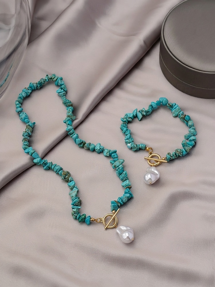 Ensemble collier et bracelet pour femme, perles d'imitation et perles turquoise, multicolore, style bohème, parfait pour les vacances, les voyages, le quotidien et les tenues décontractées. de 2026 ? $11.99 –P6