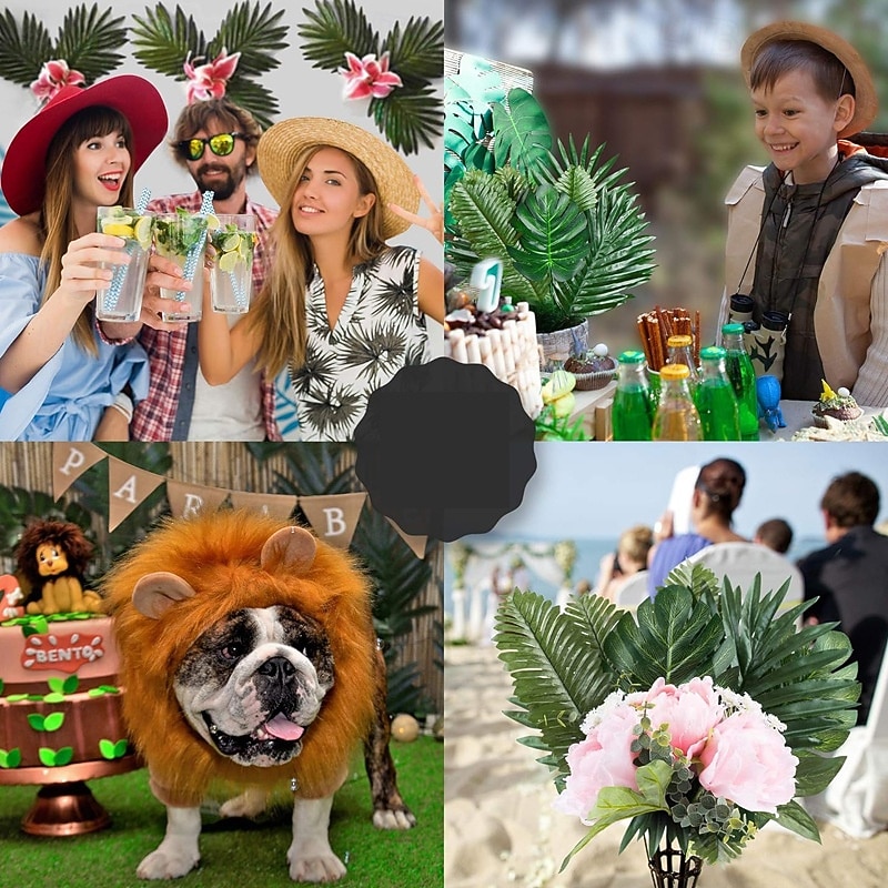 108 kusů palmových listů, umělých tropických monster - 6 druhů, velkých, malých, zelených, umělých palmových listů se stonky pro safari, džungli, havajskou luau, párty, dekoraci stolu, svatební, 2026 - $23.99 –P6