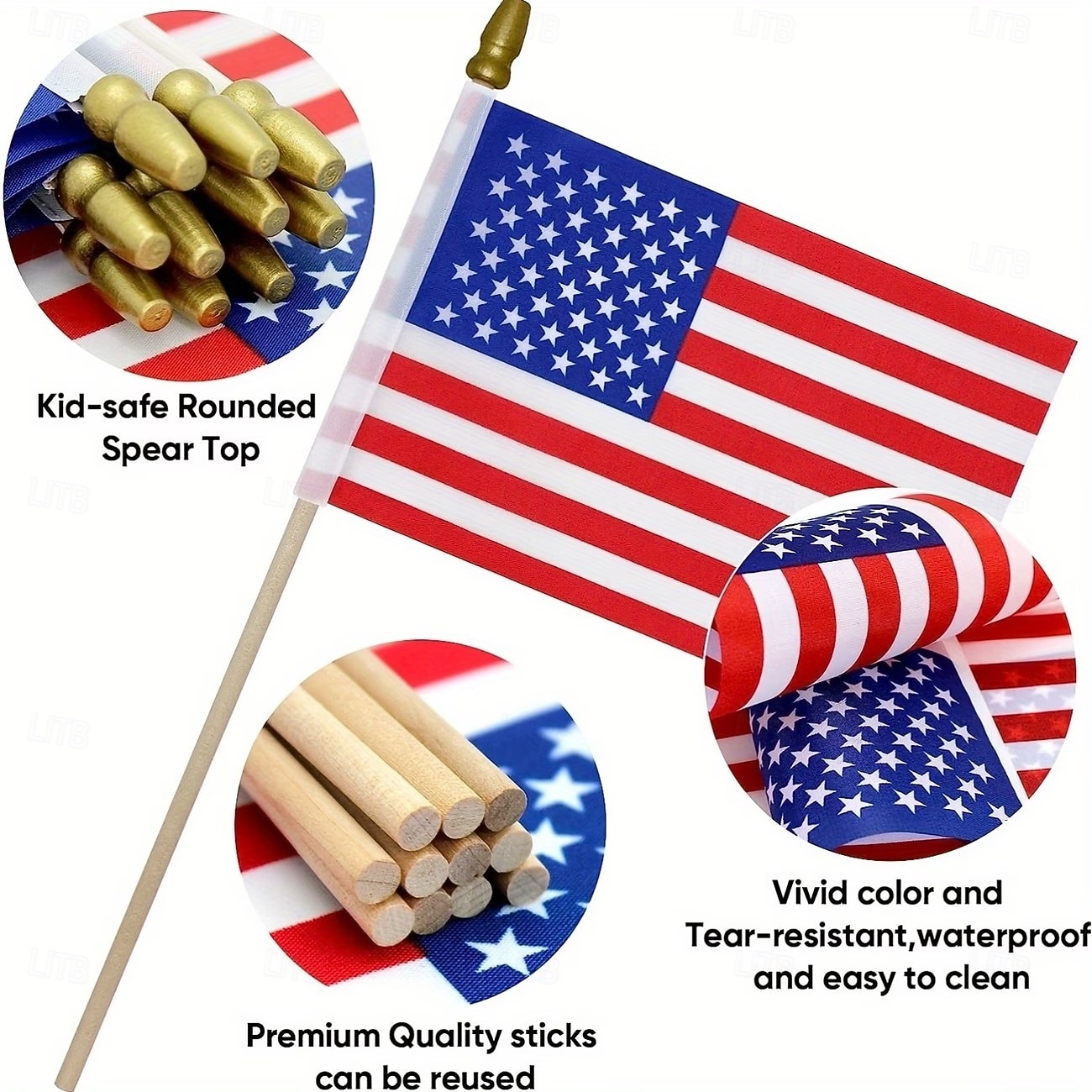 Patriotiske amerikanske miniflagg – 20/50 stk. 4x6-tommers amerikanske treflagg med premium trestenger og trygge gullspydtopper – 4. juli, uavhengighetsdagen, 250-årsjubileum, minnedagen, veterandagen 2026 - $15.99 –P1