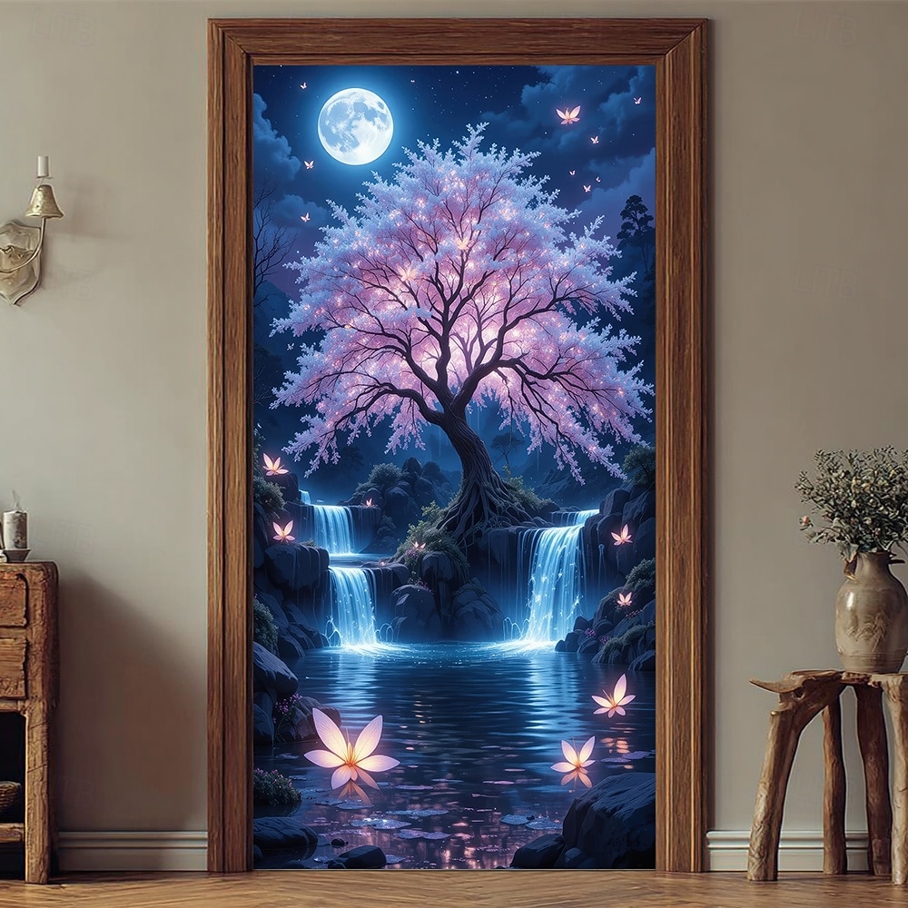 Árvore da vida, lua cheia gigante, raízes brilhantes, paisagem noturna mística, banner de porta, tapeçaria de parede, decoração para casa, decoração de porta de entrada, decoração de hall de entrada, de 2026 por $17.99 –P5