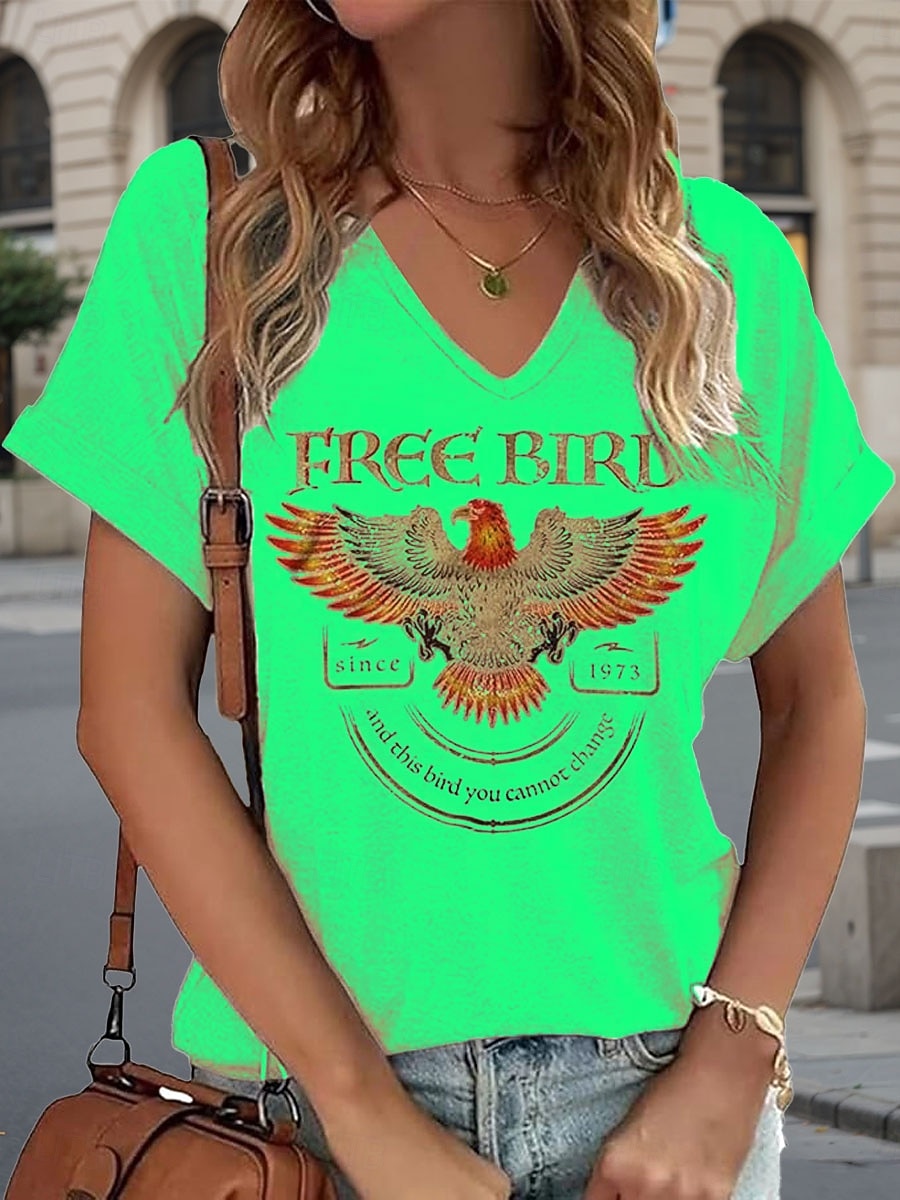 muziekfestival Dames T-shirt Afdrukken Grafisch dier Brief Vintage Stijlvol Klassiek Korte mouw V-hals Normale tops Dagelijks Weekend Vakantiekleding blauw Licht beige Groen Zomer Lente 2026 - $21.99 –P3