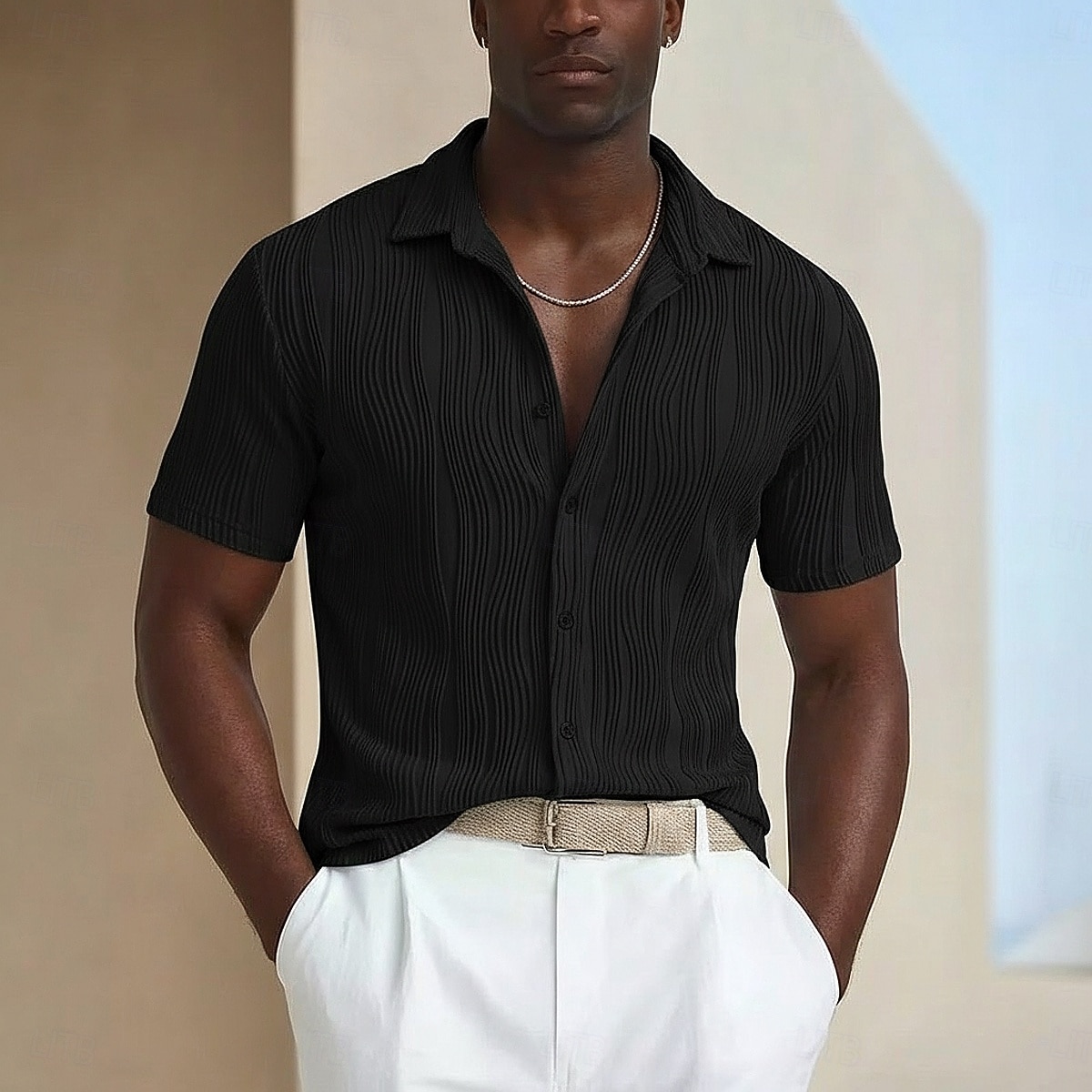 رجالي قميص قميص صيفي قميص غير رسمي زر حتى القميص قميص جاكار أزرق أسود أبيض أخضر كم قصير خطوط / أمواج قبة فضفاض مناسب للبس اليومي قماش الجاكار ملابس موضة كاجوال مريح 2026 - $21.99 –P7