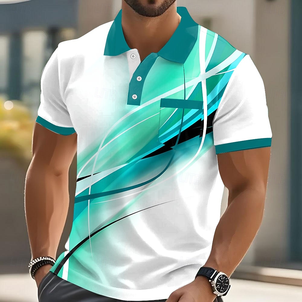 Homens Geométrico Linha Camisas Polo Manga Curta Camisas polo Camisas de colarinho Business casual Ao ar livre Roupa Esportiva Roupa Diária Impressão 3D Botões Primavera Verão Azul Azul Céu Vermelho de 2026 por $24.99 –P3