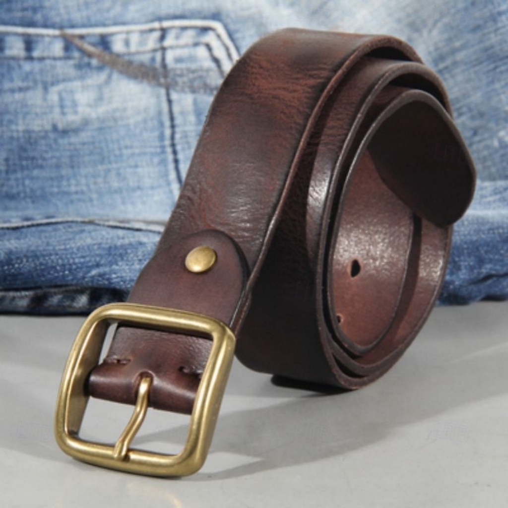 Hombre Cinturón Hebilla automática Cobre Cuero Vintage Ropa de calle Ocio Color sólido Rojo tinto Negro Diario Exterior Negocio Formal Cinturón de Cintura 2026 - $43.99 –P5