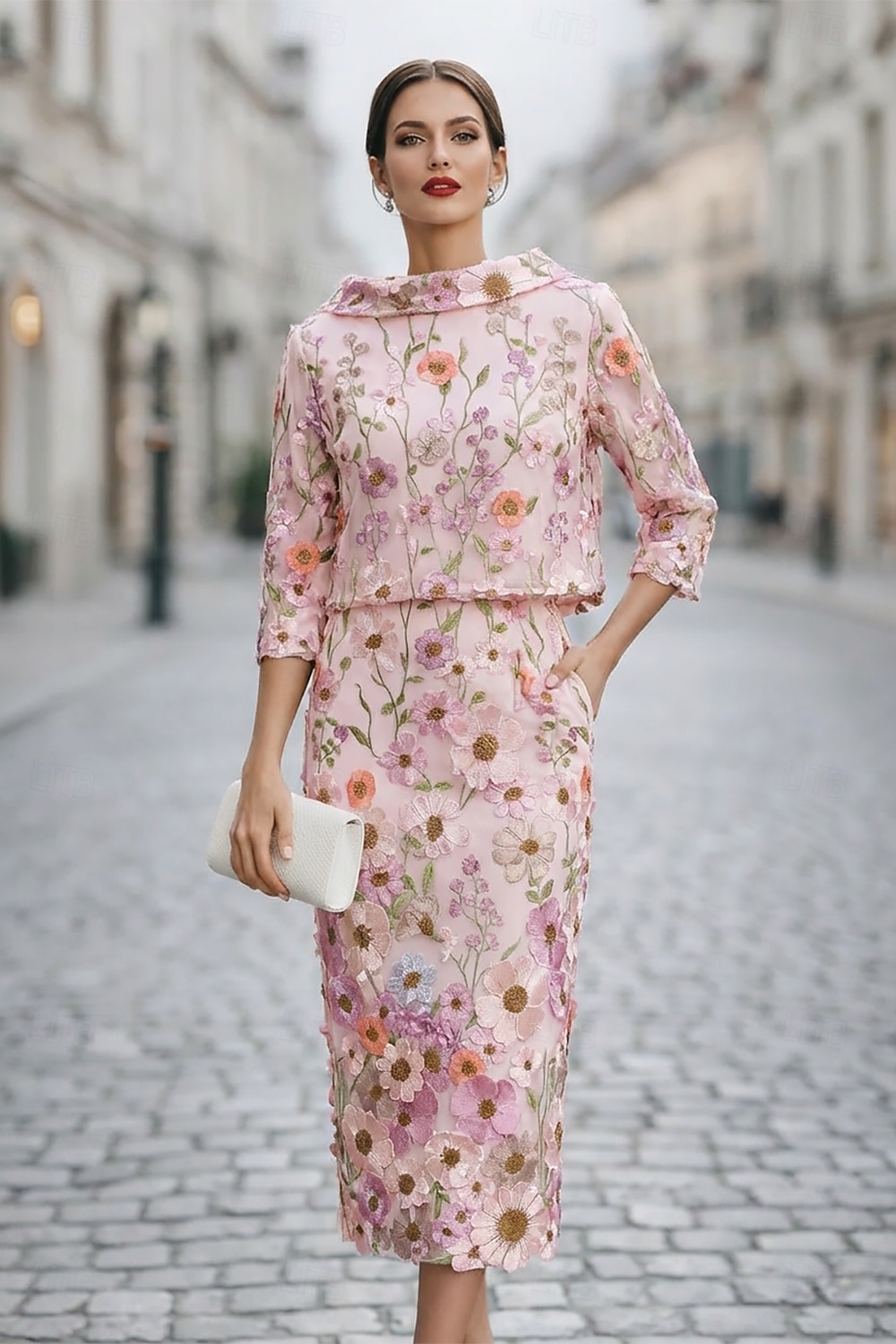 Due Pezzi Tubino Colonna Abito Lunghezza Tè Vestito da Festa Abito da Cocktail Abito da invitata a nozze Abito da cerimonia per signora Manica Lunga Scollo a Barca Elegante Vintage Formale Ospite di del 2026 a $182.99 –P1