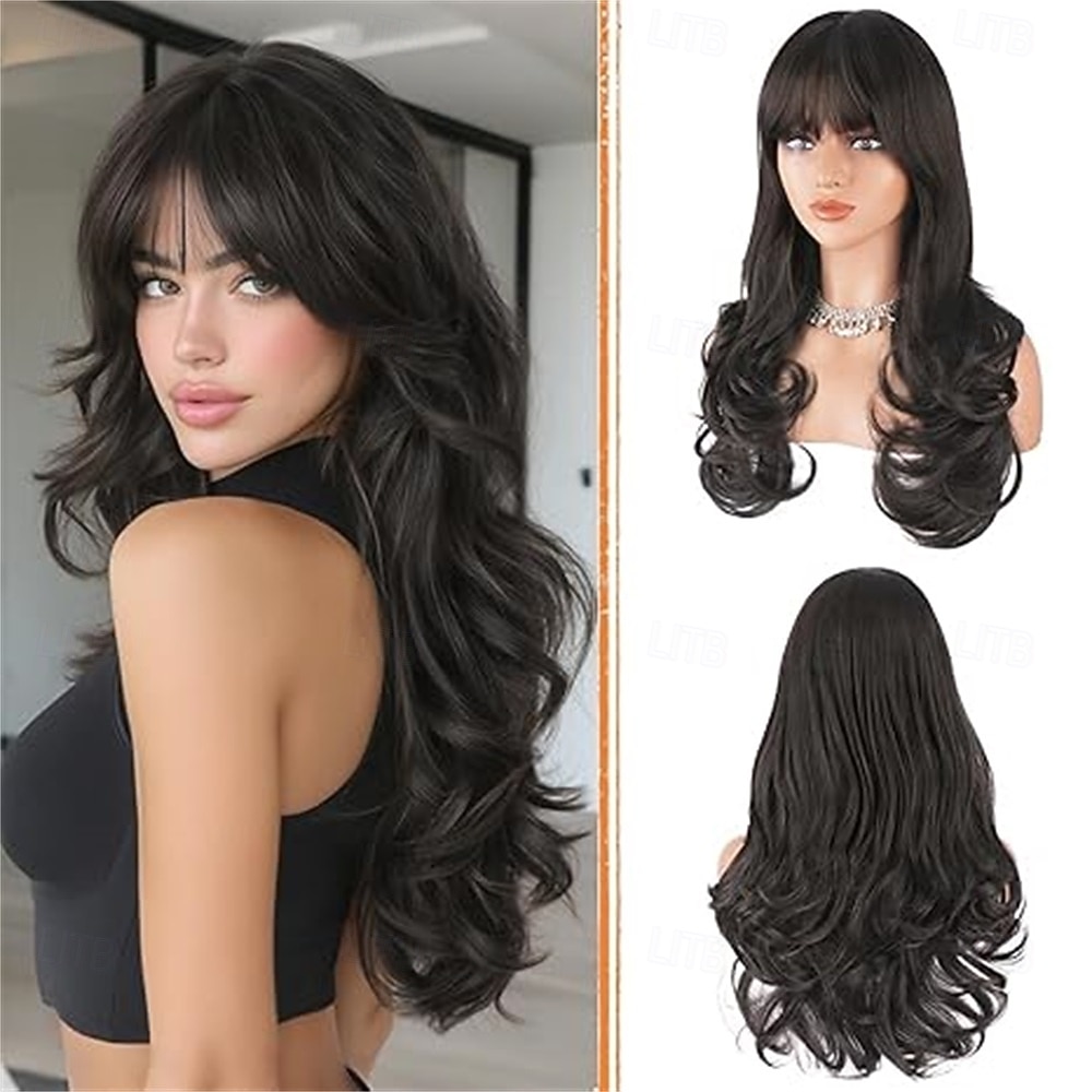 Pelucas rubias con flequillo, corte de pelo largo ondulado en capas, aspecto natural, peluca sintética esponjosa resistente al calor para mujeres, ideal para fiestas y uso diario, 24 pulgadas. 2026 - $31.99 –P3