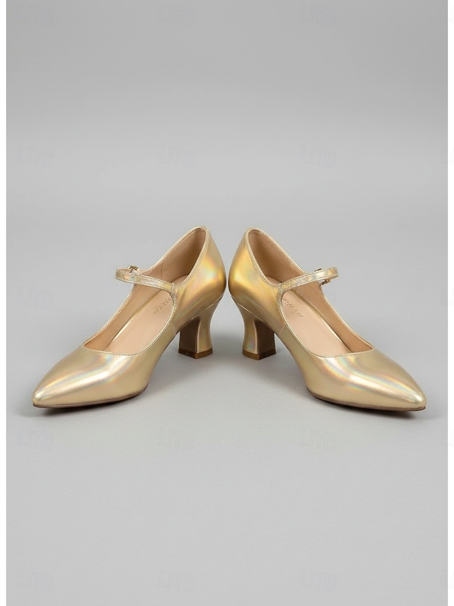 נעלי מרי ג'יין בצבע ויקטוריאני רטרו זהב לנשים - עקבים אלגנטיים עם חריצים מחודדים וגימור מטאלי &רצועת קרסול למסיבות וינטג', חתונות &תלבושות רוקוקו 2026 - $46.99 –P4