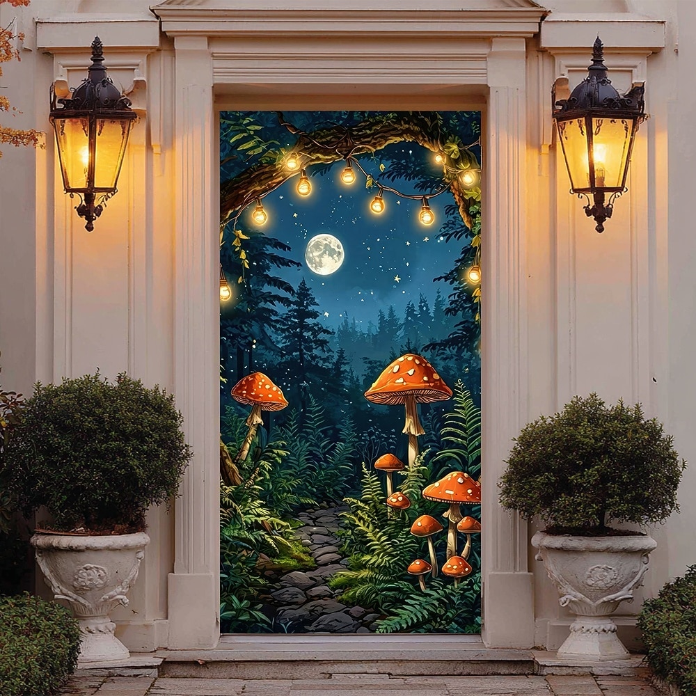 foresta di funghi incantata, luci fatate, funghi rossi e felci, stravagante striscione per porta, arazzo da parete, arredamento per la casa in stile cottage, decorazione per porta d'ingresso, del 2026 a E£1003.28 –P5