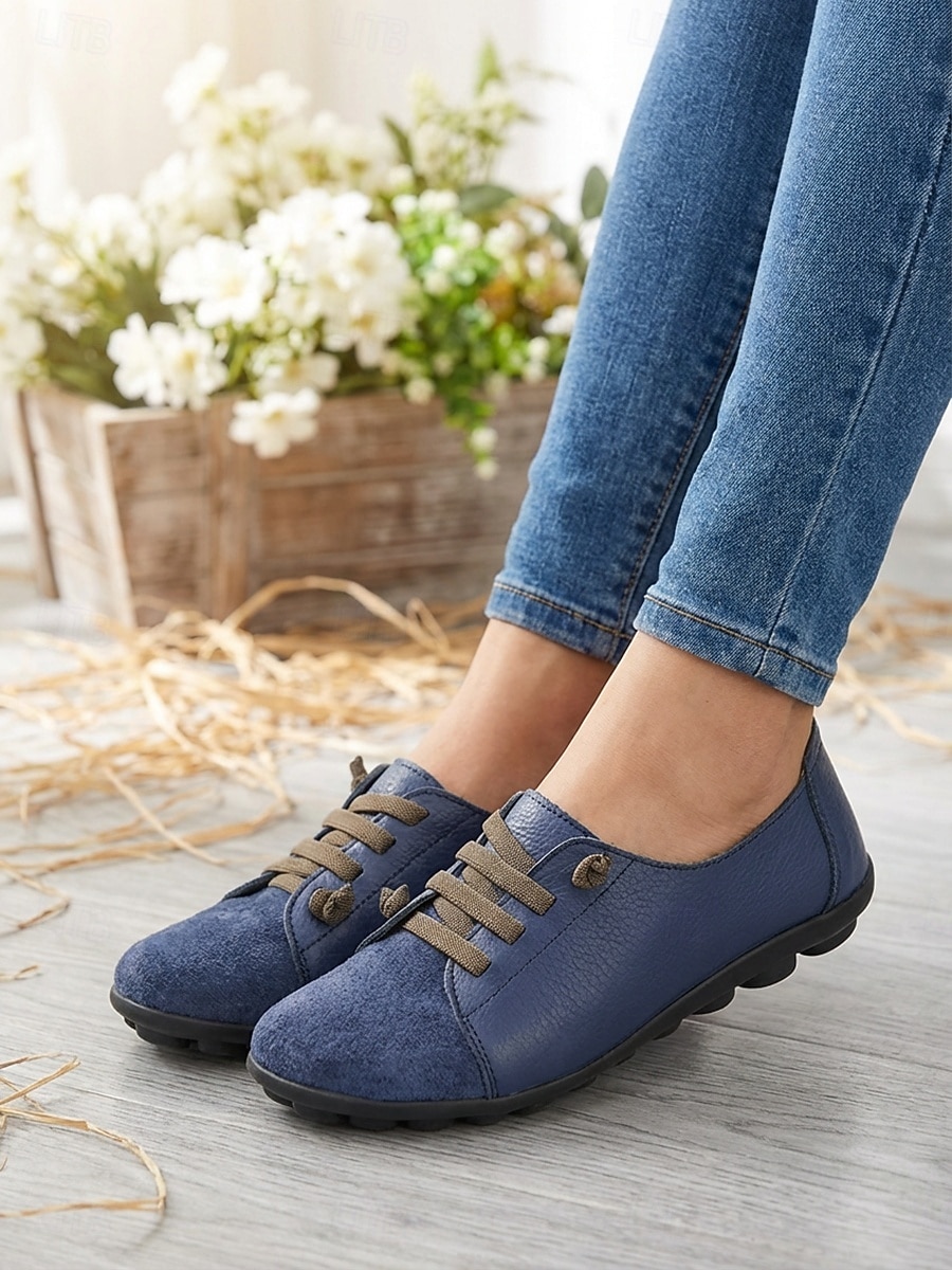 Dunkelblaue Damen-Loafer aus echtem Leder mit Gummiband – lässige Slipper mit weicher Gummisohle für Alltag und Reisen 2026 - $32.99 –P6