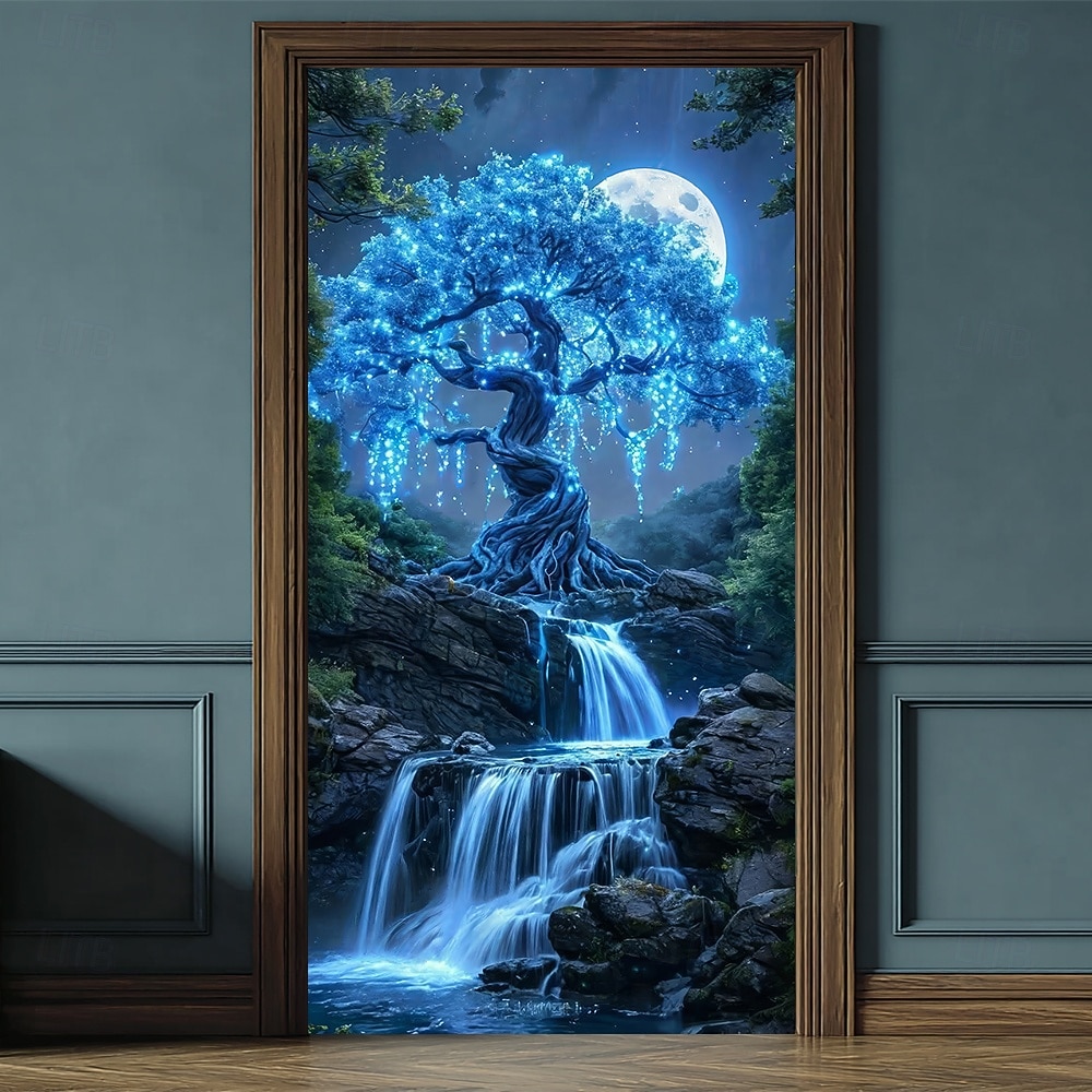 Árvore da vida, lua cheia gigante, raízes brilhantes, paisagem noturna mística, banner de porta, tapeçaria de parede, decoração para casa, decoração de porta de entrada, decoração de hall de entrada, de 2026 por $17.99 –P10