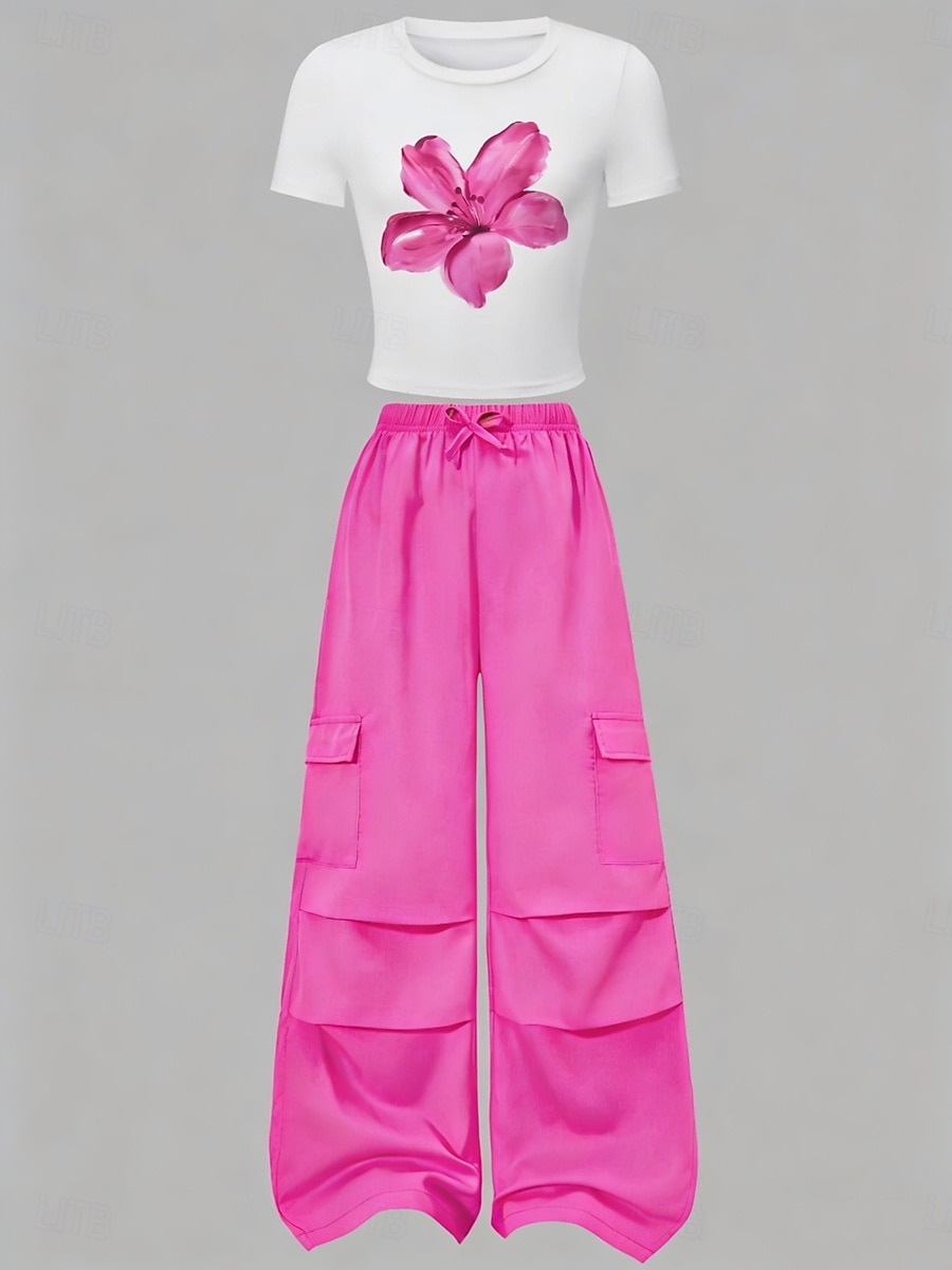 2 Pezzi Bambini Ragazze Tinta unica Tasca T-shirt e pantaloni Impostato Manica Corta Sport Casuale 7-13 Anni Estate Rosa del 2026 a $32.99 –P2
