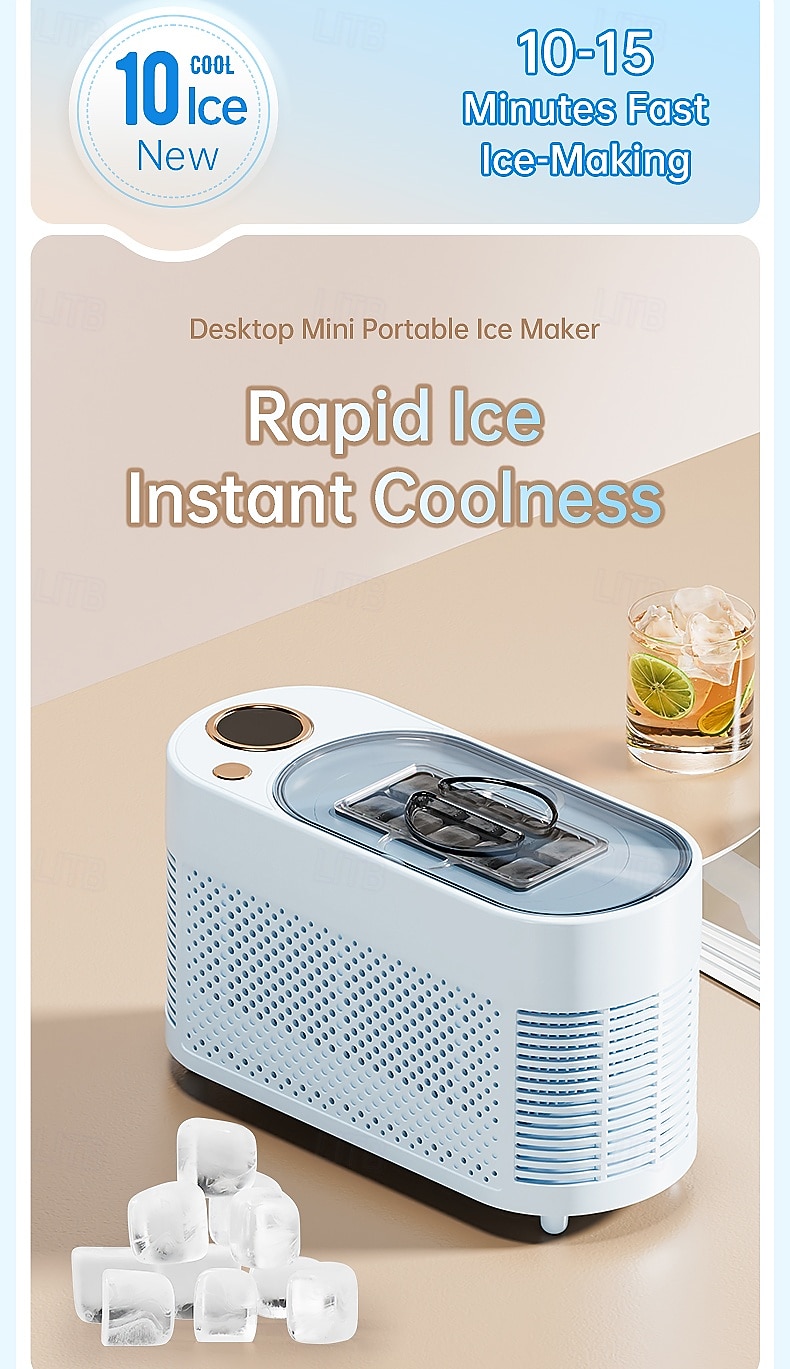 Миниатюрный портативный льдогенератор, настольный, быстрое приготовление льда за 10-15 минут, 8 твердых кубиков льда за цикл, компактный, небольшой, быстродействующий льдогенератор для дома, офиса, 2026 - $115.99 –P1