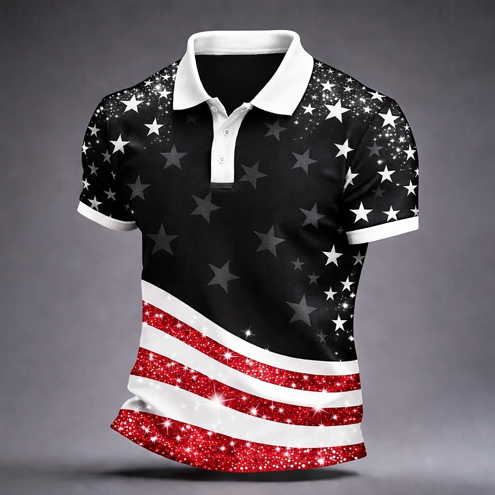4th of July 2026 250th Men's American US Flag Polo Shirts Short Sleeve Polo Shirts Collared Shirts Casual Outdoor clothing Holiday Festival Outfit Buttons Summer Spring Blue Red Gray 2026 - $22.99 –P2
