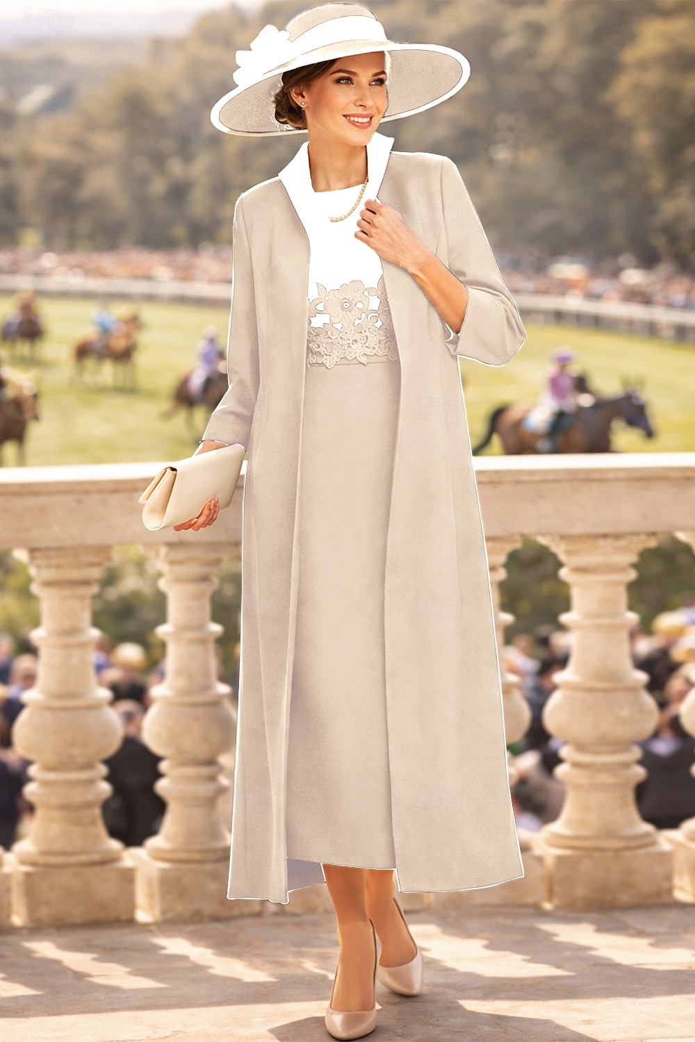 Duas Peças Tubinho Até o Tornozelo Vestido de convidada de casamento Vestido Para Mãe dos Noivos Sem Manga Decorado com Bijuteria Elegante Convidado do casamento Festa de Casamento Igreja Tecido Que de 2026 por $172.99 –P7