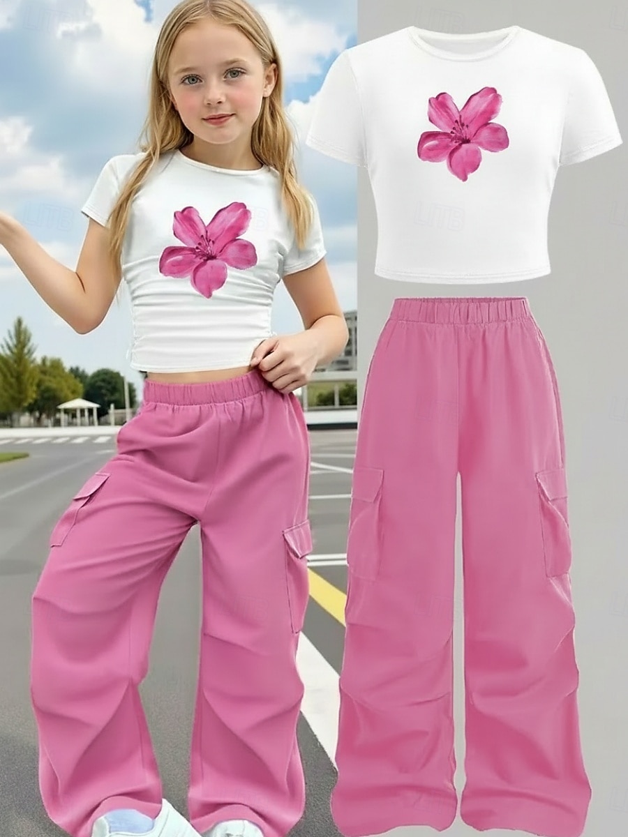 2 Pezzi Bambini Ragazze Tinta unica Tasca T-shirt e pantaloni Impostato Manica Corta Sport Casuale 7-13 Anni Estate Rosa del 2026 a $32.99 –P4