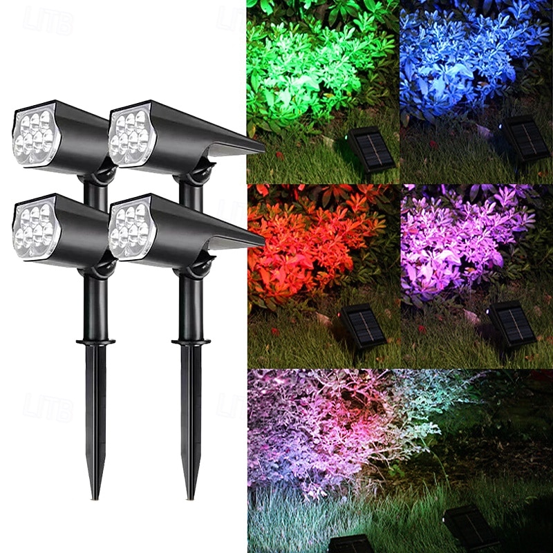 Lot de 4 projecteurs solaires d'extérieur, étanches IP65, 7 LED, détecteur crépusculaire, projecteurs décoratifs pour jardin, terrasse, cour, pelouse, allée, éclairage paysager de 2026 ? $39.99 –P1