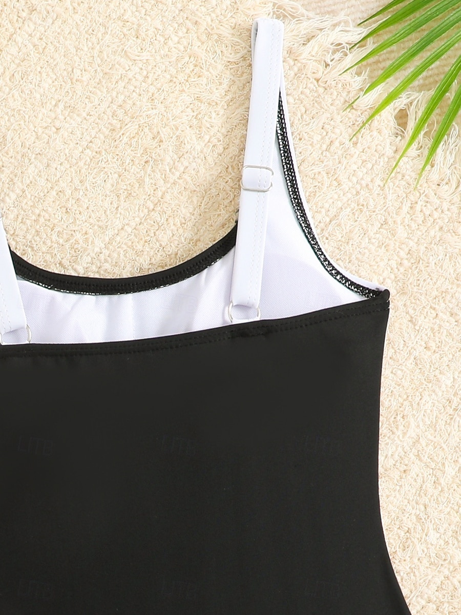 Kids Girls' Swimsuit Outdoor Beach Color Block Vacation Fashion Patchwork Bathing Suits 4 years+ Summer Blue Black 2026 - $18.99 –P13