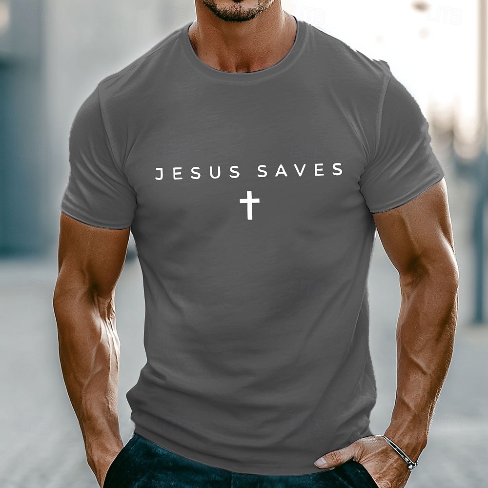 Herren Bibel Jesus rettet Text mit weißem Kreuz Christlich Religiös Glaubens Minimalistisches T-Shirt Grafik Muskelpassform Lässige Alltagsbekleidung Designer Bekleidung 2026 - $21.99 –P4