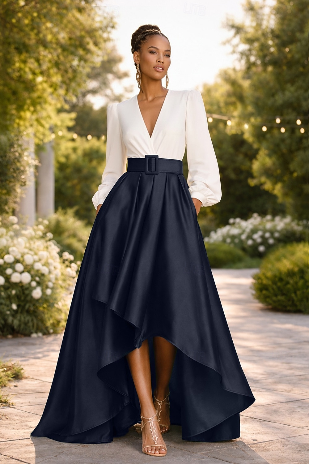 Linea ad A Asimmetrico Abiti da Cocktail Abito da Sera Da principessa Abito formale Elegante Monocolore Alto Basso Manica 3/4 Scollo a V Formale Ospite di nozze Raso con Arricciato del 2026 a $172.99 –P7